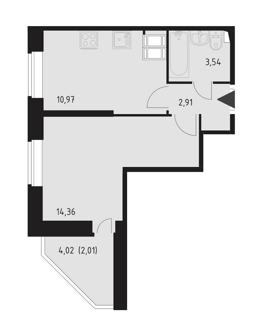 Однокомнатная квартира в СПб Реновация: площадь 33.15 м2 , этаж: 23 – купить в Санкт-Петербурге